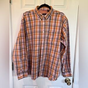 Izod Orange and Brown Plaid Button-Down Shirt